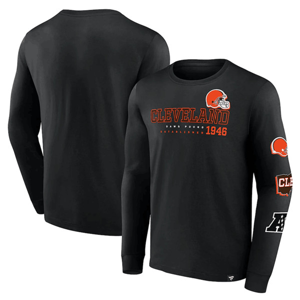 Men's Cleveland Browns Black High Whip Pitcher Long Sleeve T-Shirt